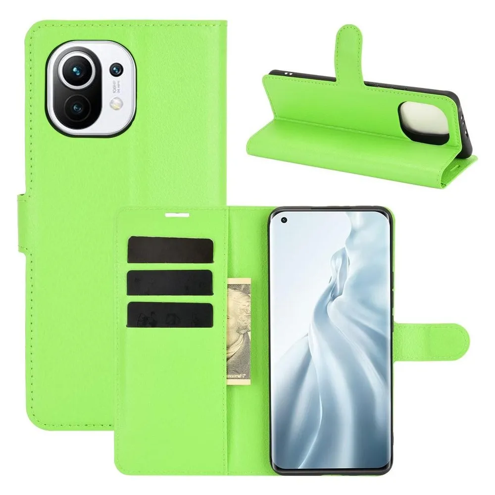 König Design Hülle Handy Schutz für Xiaomi Mi 11 Case Flip Cover Tasche Etuis Bumper Grün Neu