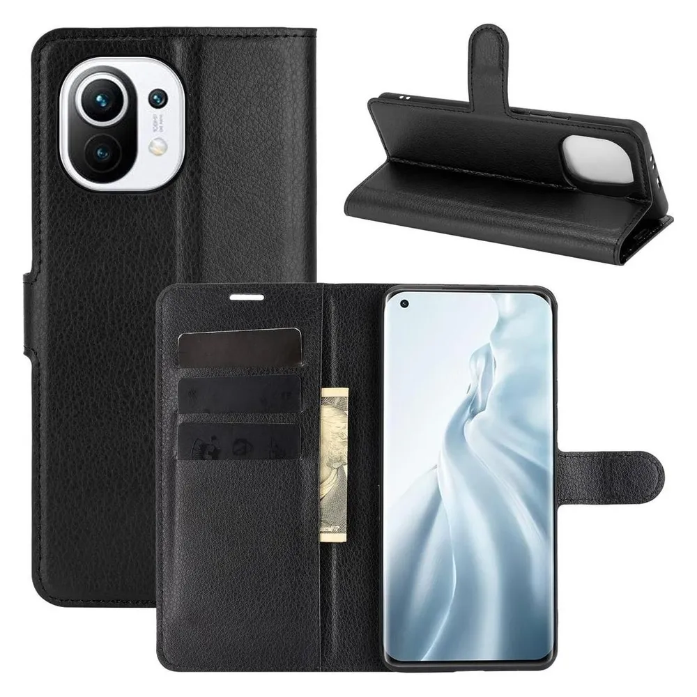 König Design Hülle Handy Schutz für Xiaomi Mi 11 Case Flip Cover Tasche Etuis Bumper Schwarz