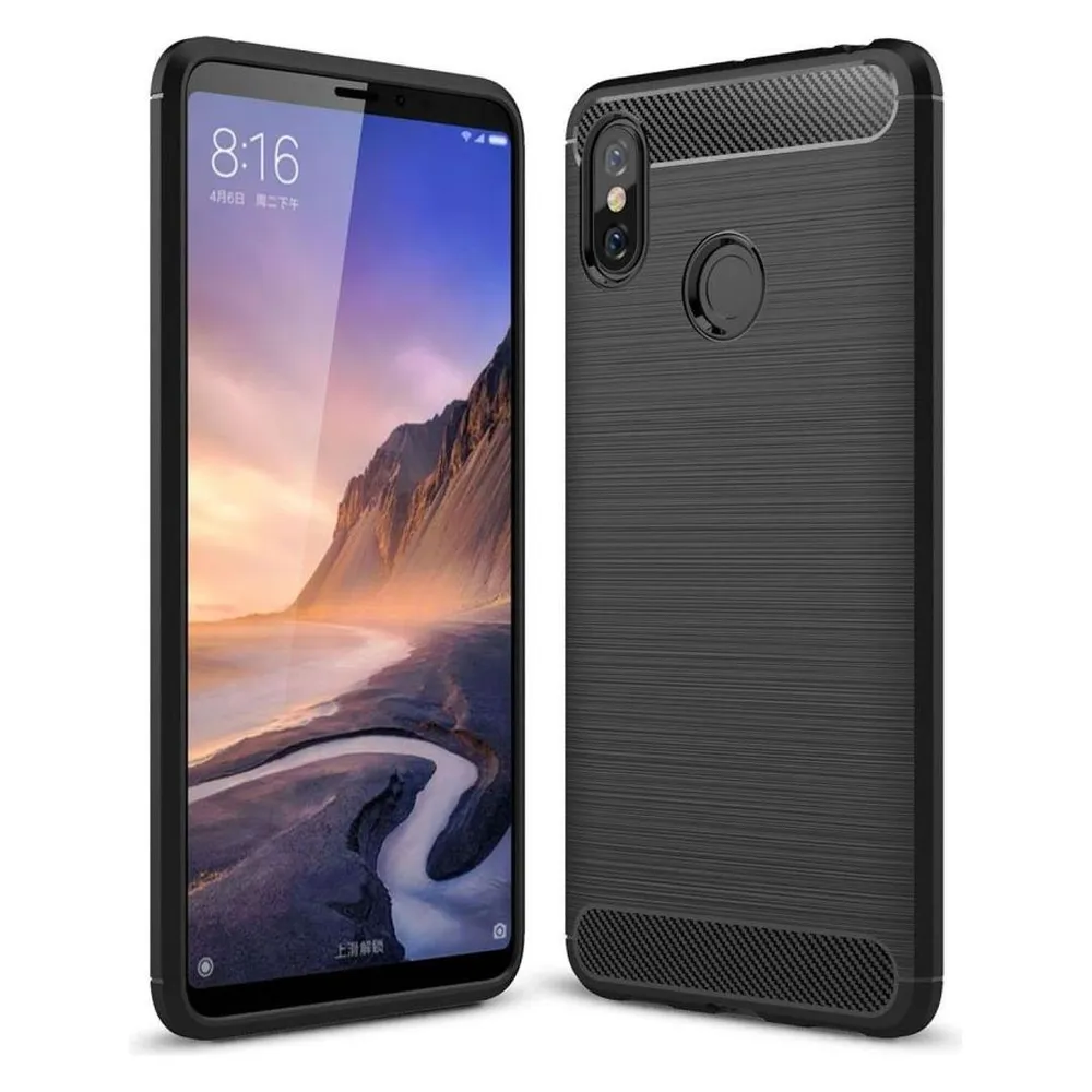 König Design Hülle Handy Schutz für Xiaomi Mi Max 3 Case Cover Bumper Carbon Optik Schwarz