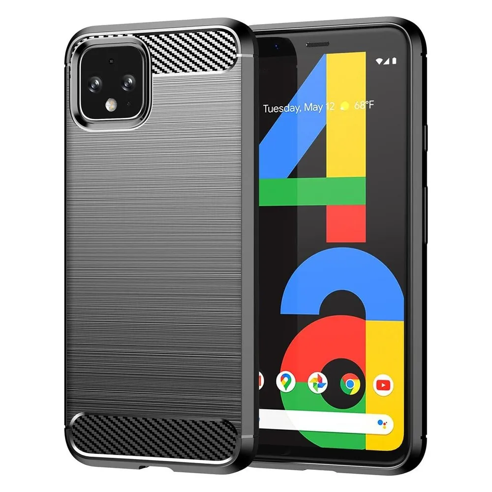König Design Hülle Handy Schutz für Google Pixel 4a Case Cover Etuis Bumper Carbon Schale Neu (Google Pixel 4a)