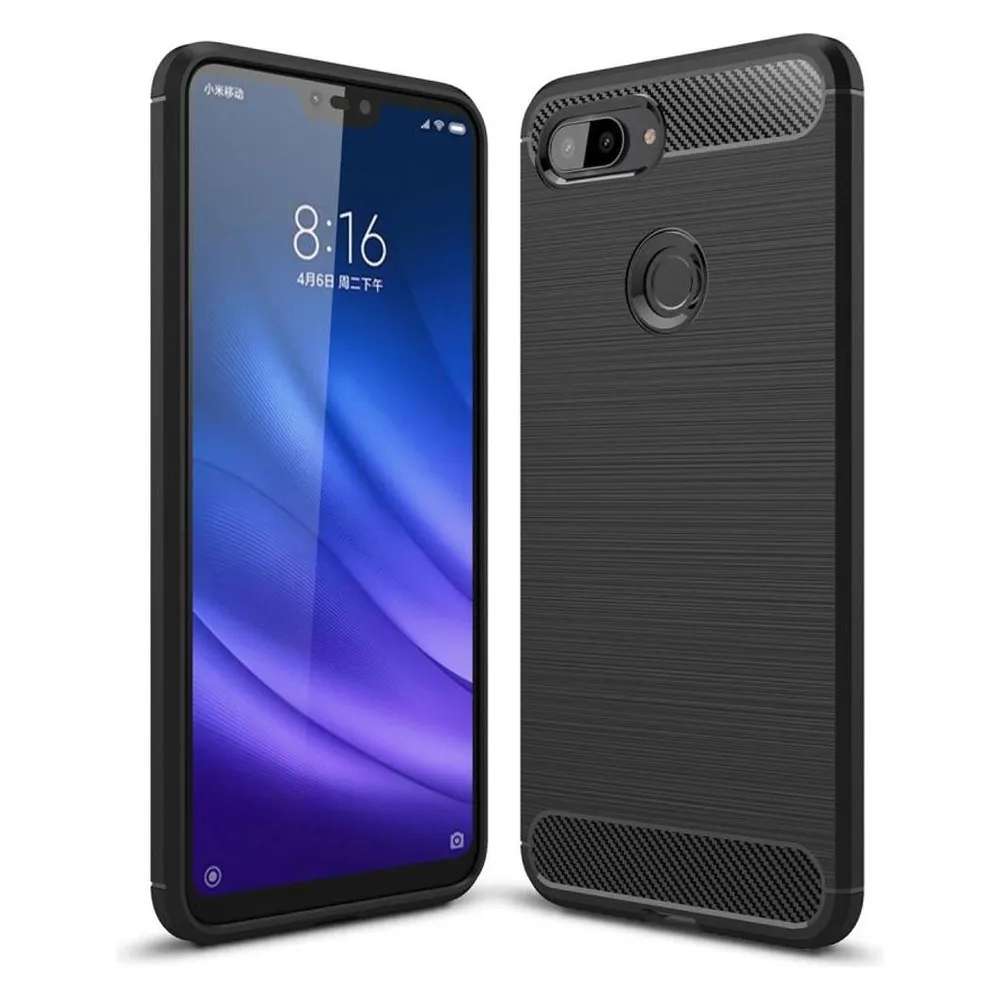 König Design Hülle Handy Schutz für Xiaomi Mi 8 Lite Case Cover Bumper Carbon Optik Schwarz