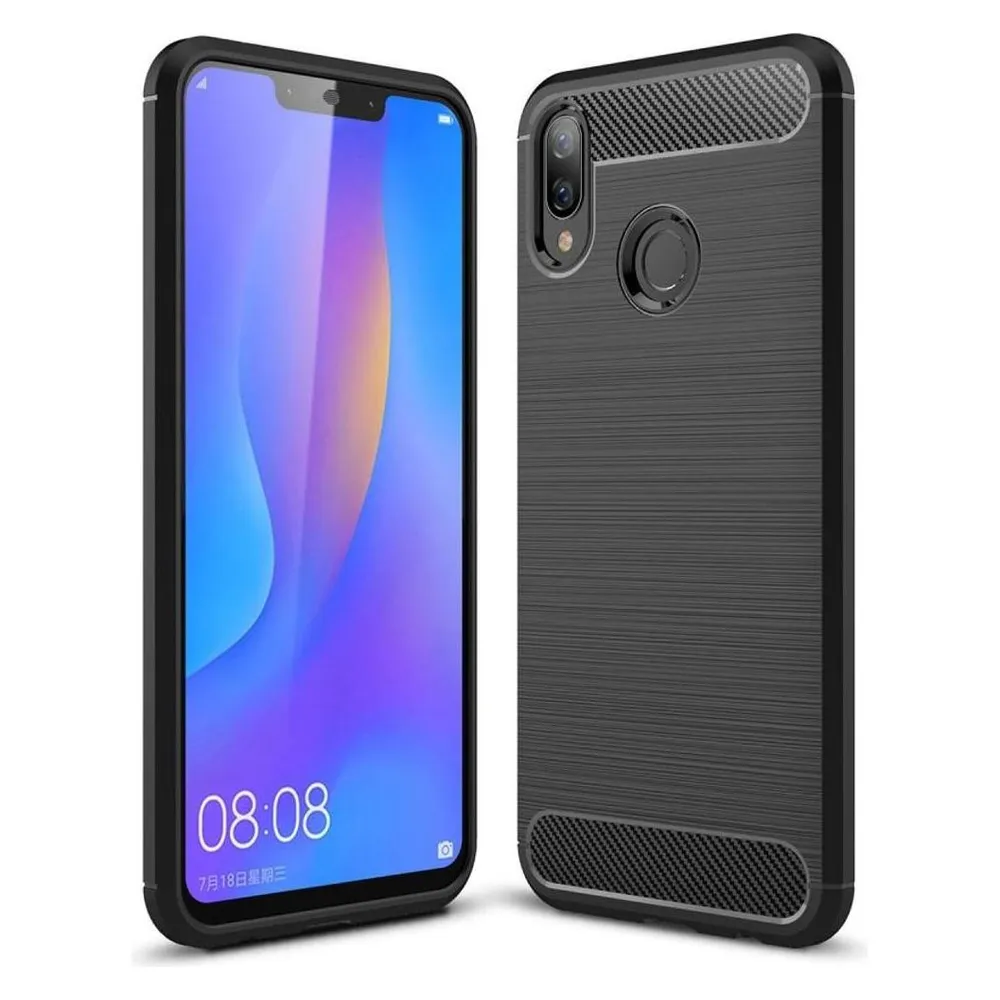 König Design Hülle Handy Schutz für Huawei Nova 3i Case Cover Bumper Carbon Optik Schwarz