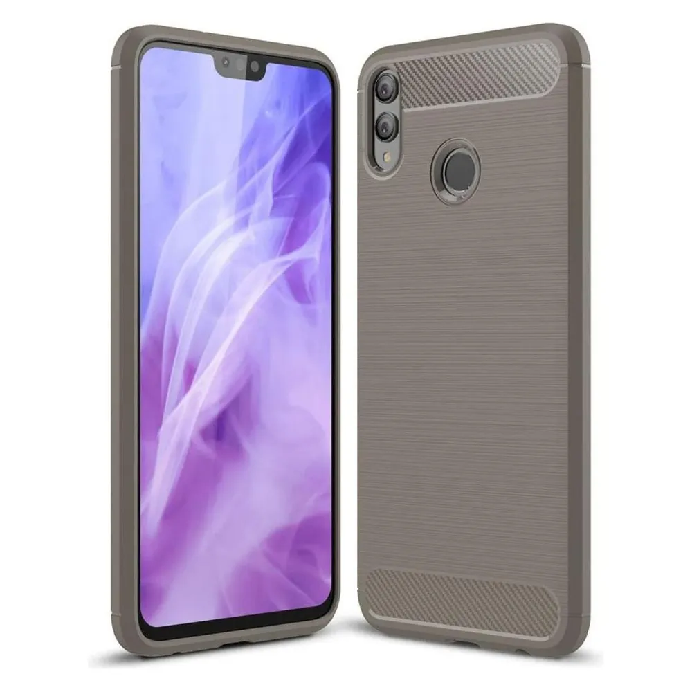 König Design Hülle Handy Schutz für Huawei Honor 8X Case Cover Bumper Carbon Optik Etuis Grau