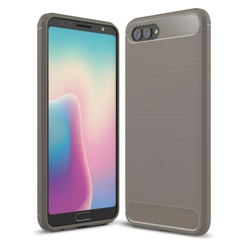 König Design Hülle Handy Schutz für Huawei Nova 2s Case Cover Bumper Carbon Optik Etuis Grau