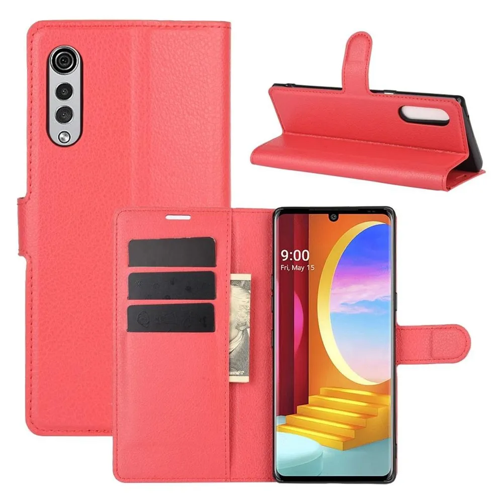 König Design Hülle Handy Schutz für LG Velvet Case Flip Cover Tasche Etuis Bumper Rot Neu