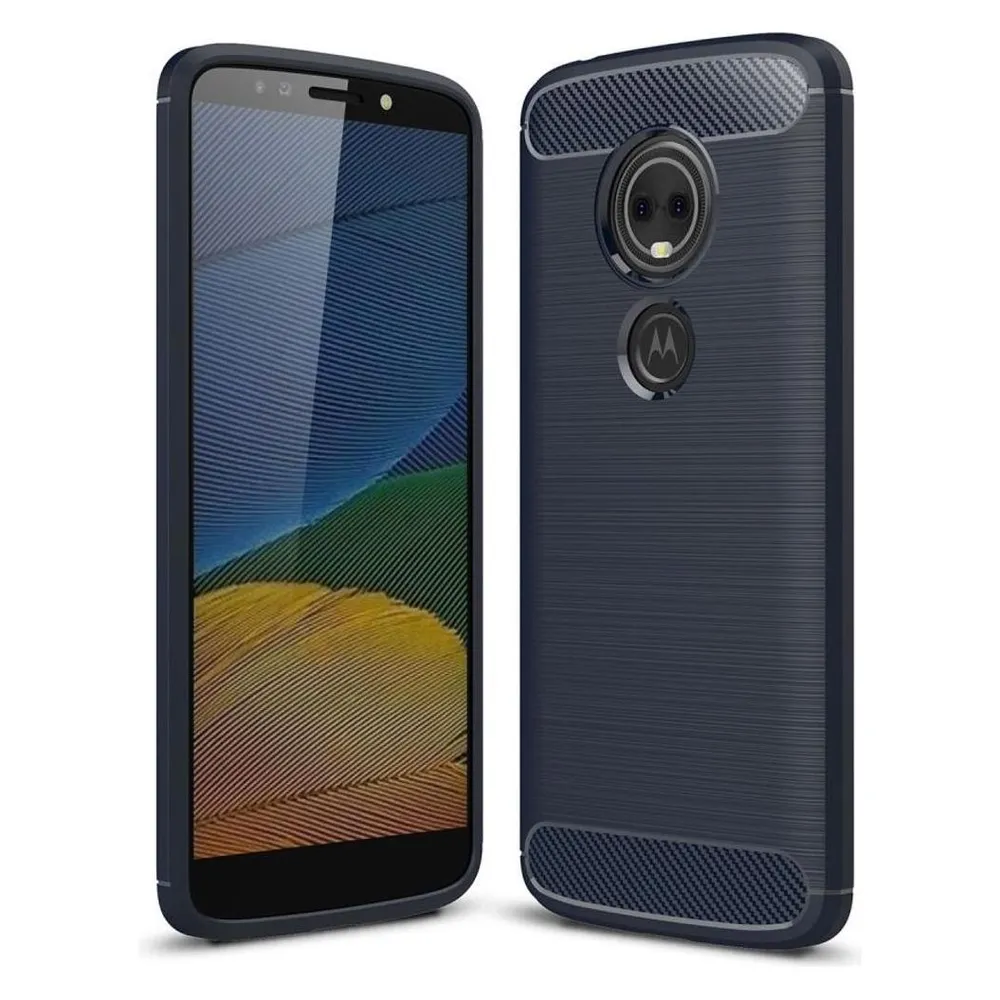 König Design Hülle Handy Schutz für Motorola Moto G6 Play Case Cover Bumper Carbon Optik Blau