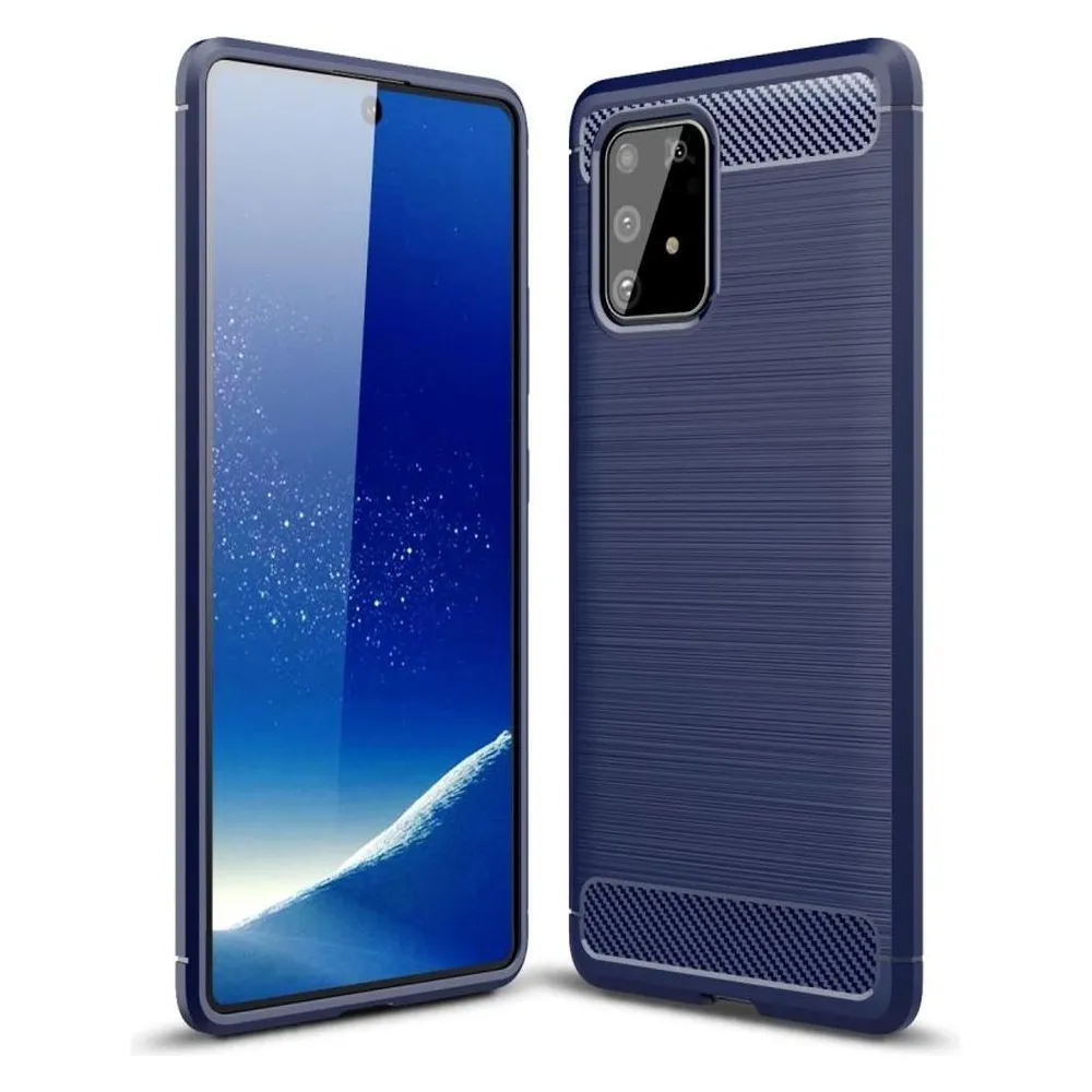 König Design Hülle Handy Schutz für Samsung Galaxy A91 Case Cover Bumper Carbon Optik Blau
