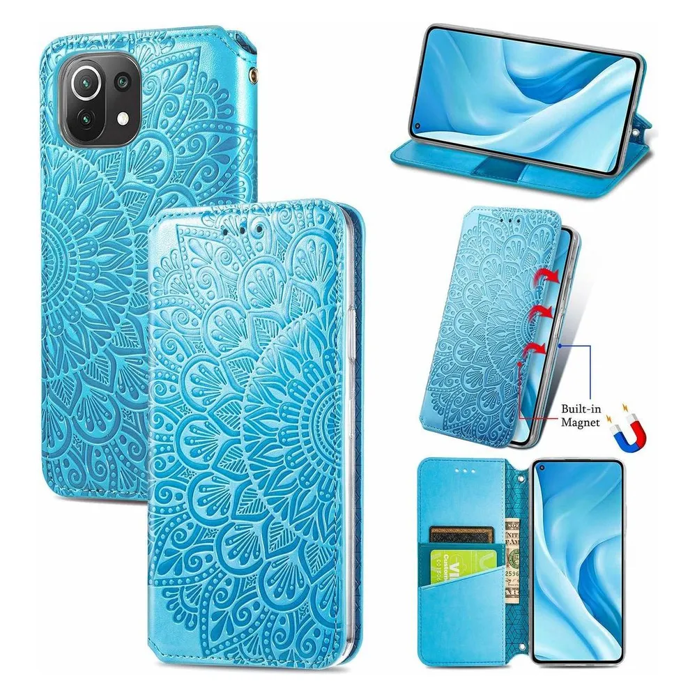 König Design Hülle Handy Schutz für Xiaomi Mi 11 Lite Case Flip Cover Tasche Etui Bumper Blau (Xiaomi Mi 11 Lite)