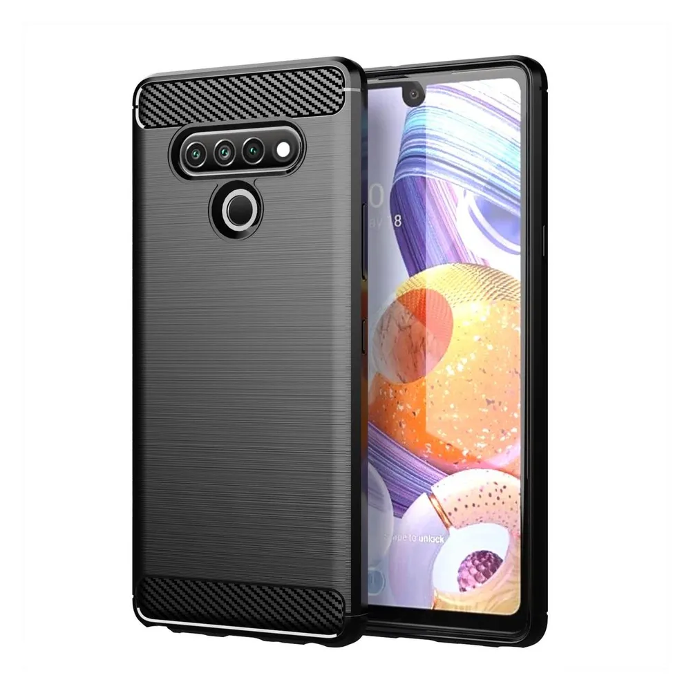 König Design Hülle Handy Schutz für LG Stylo 6 Case Cover Bumper Carbon Optik Etuis Schwarz