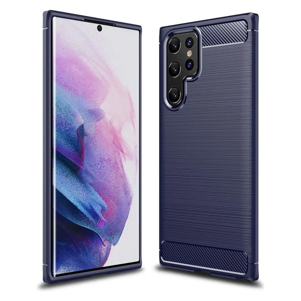 König Design Hülle Handy Schutz Case Cover Tasche Carbon Etuis Bumper Backcover Schale Rahmen (Samsung Galaxy S22 Ultra 5G)