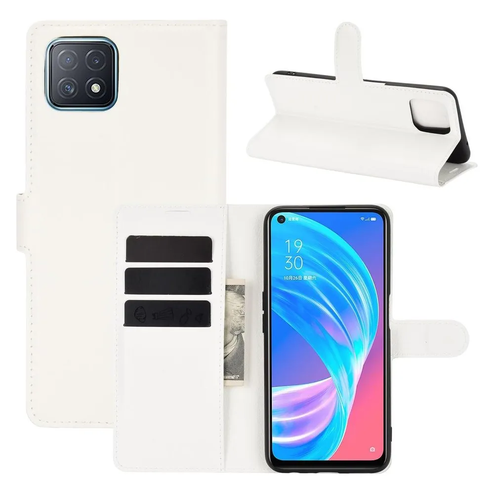 König Design Hülle Handy Schutz für Oppo A72 5G A73 5G Case Flip Cover Tasche Etuis Weiss Neu