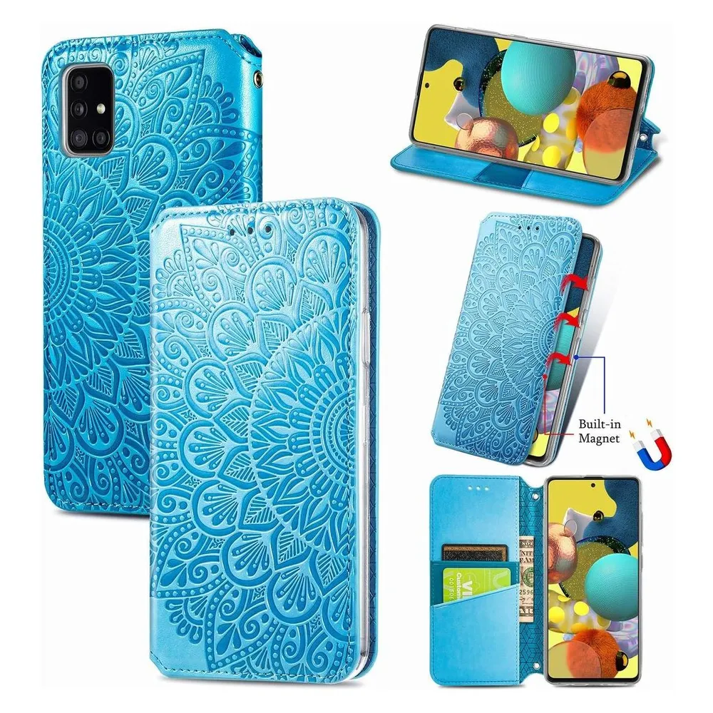 König Design Hülle Handy Schutz für Samsung Galaxy A51 Case Flip Cover Tasche Etuis Blau Neu