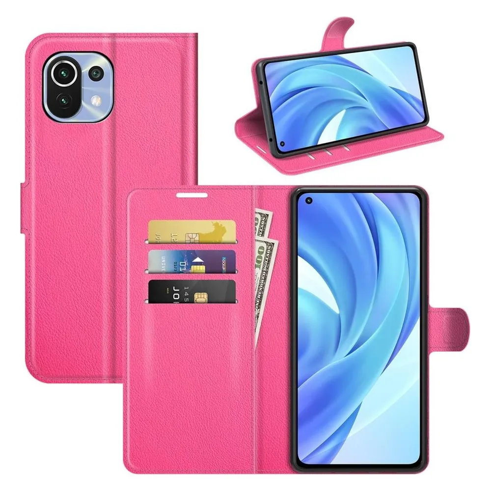 König Design Hülle Handy Schutz für Xiaomi Mi 11 Lite Case Flip Cover Tasche Etuis Schwarz (Xiaomi Mi 11 Lite)