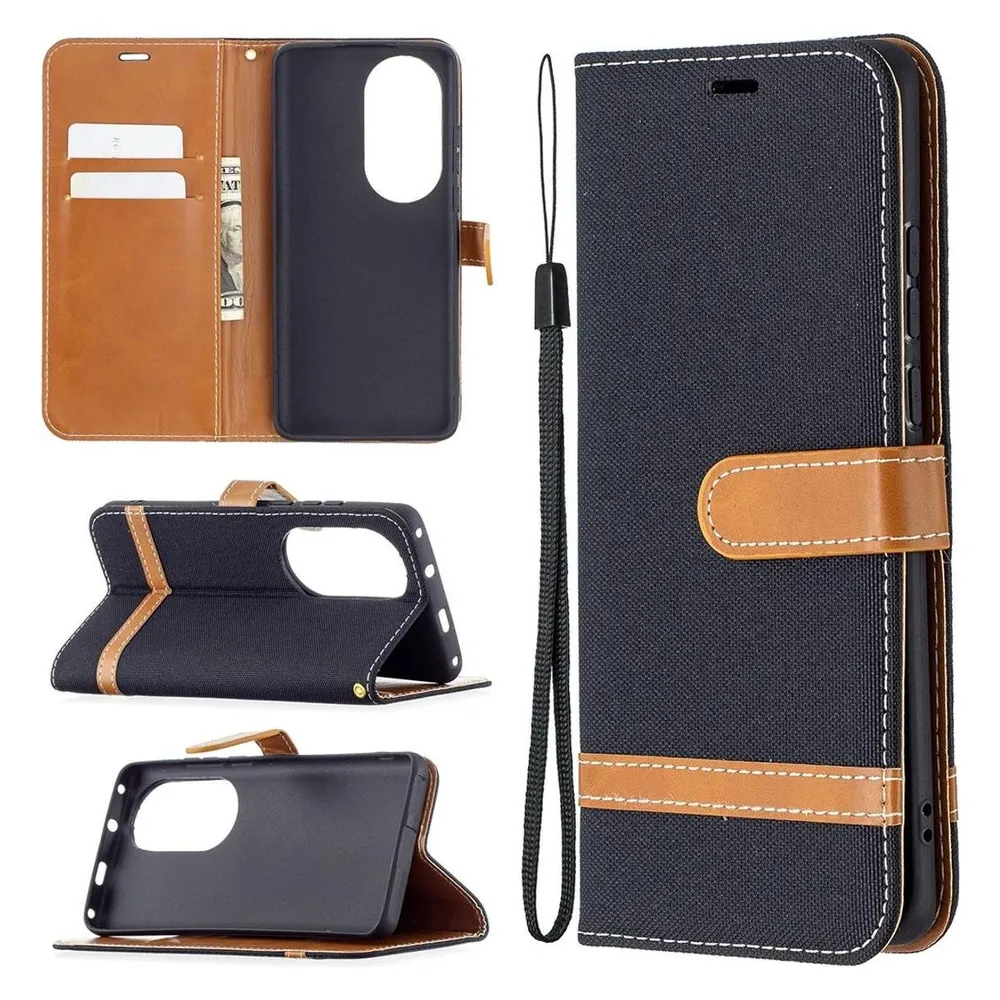 König Design Hülle Handy Schutz für Huawei P50 Pro Case Flip Cover Tasche Etuis Schwarz Neu (Huawei P50 Pro)