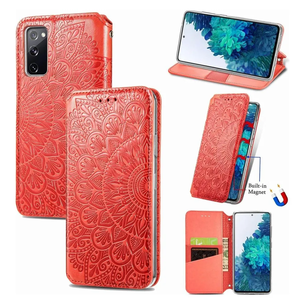 König Design Hülle Handy Schutz für Samsung Galaxy S20 FE Case Flip Cover Tasche Etuis Rot