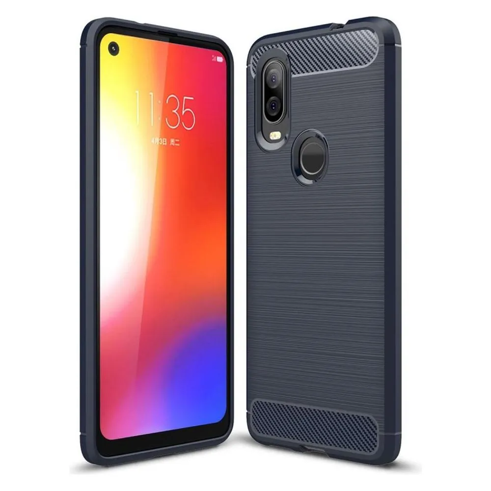 König Design Hülle Handy Schutz für Motorola One Vision Case Cover Bumper Carbon Optik Blau