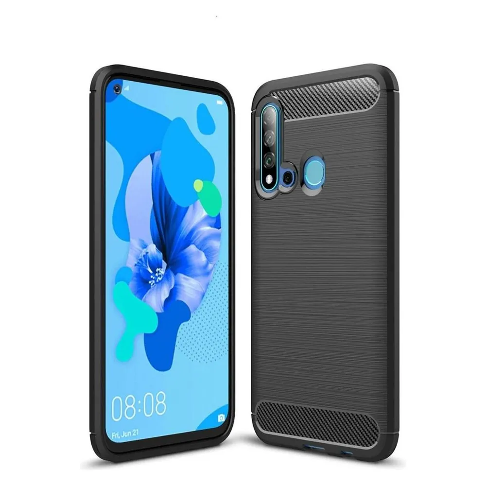 König Design Hülle Handy Schutz für Huawei P20 Lite 2019 Case Cover Bumper Carbon Schwarz (Huawei P20 Lite (2019))