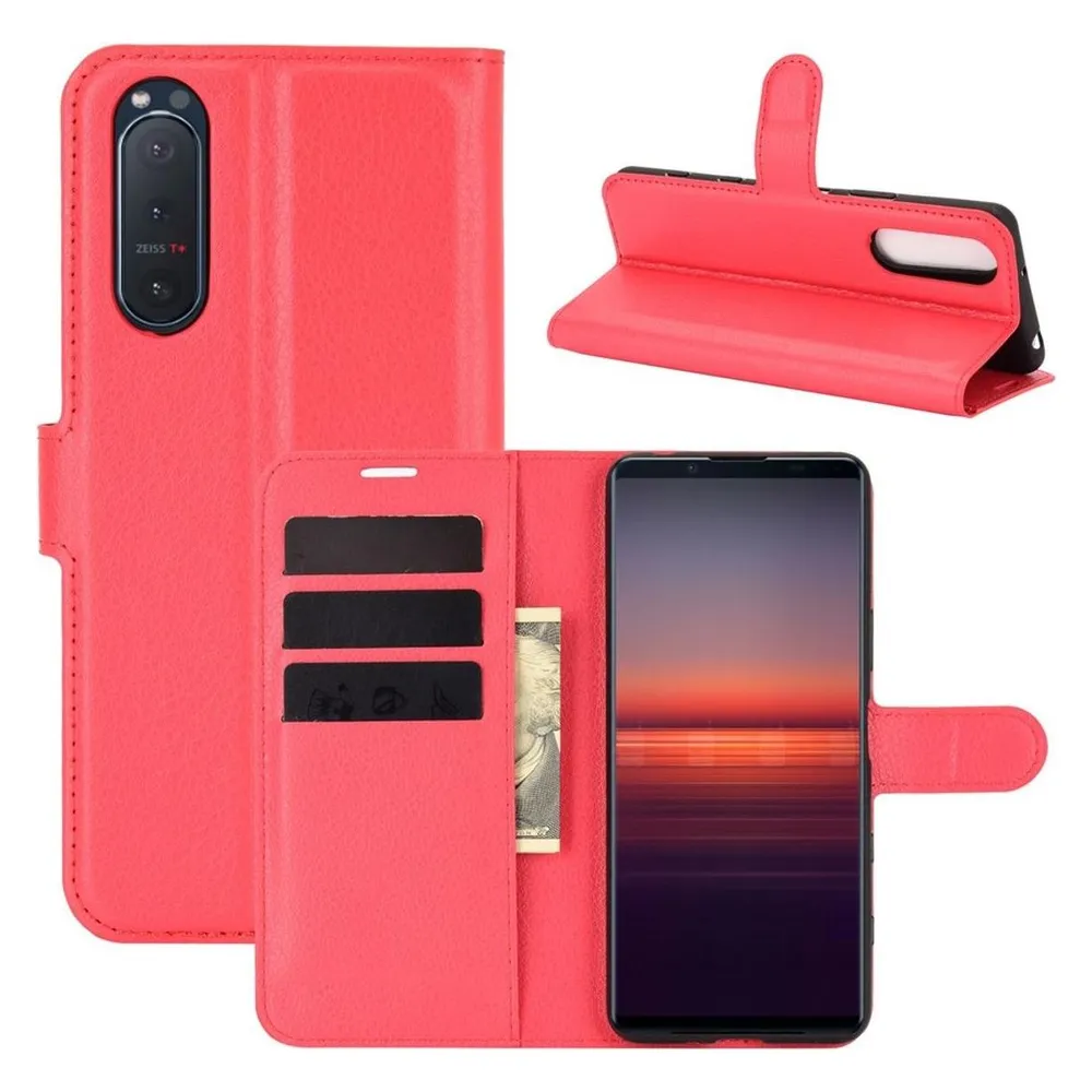König Design Hülle Handy Schutz für Sony Xperia 5 II Case Flip Cover Tasche Etuis Bumper Rot