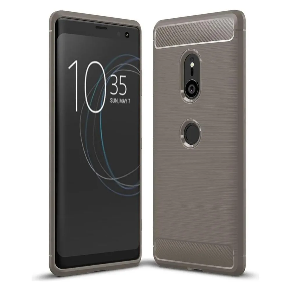 König Design Hülle Handy Schutz für Sony Xperia XZ3 Case Cover Bumper Carbon Optik Etuis Grau