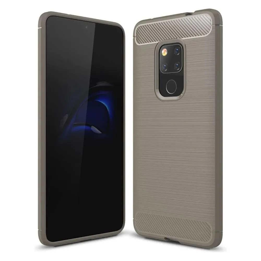 König Design Hülle Handy Schutz für Huawei Mate 20 Case Cover Bumper Carbon Optik Etuis Grau