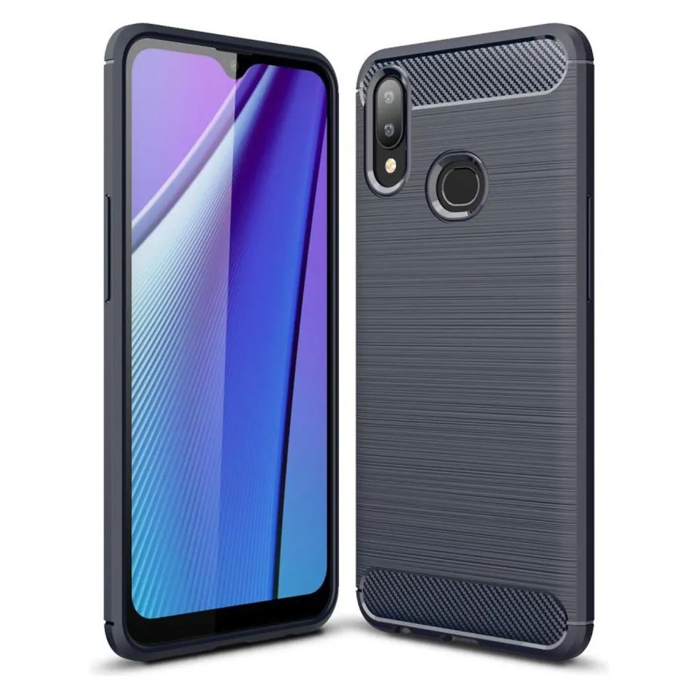 König Design Hülle Handy Schutz für Samsung Galaxy A10s Case Cover Bumper Carbon Optik Blau