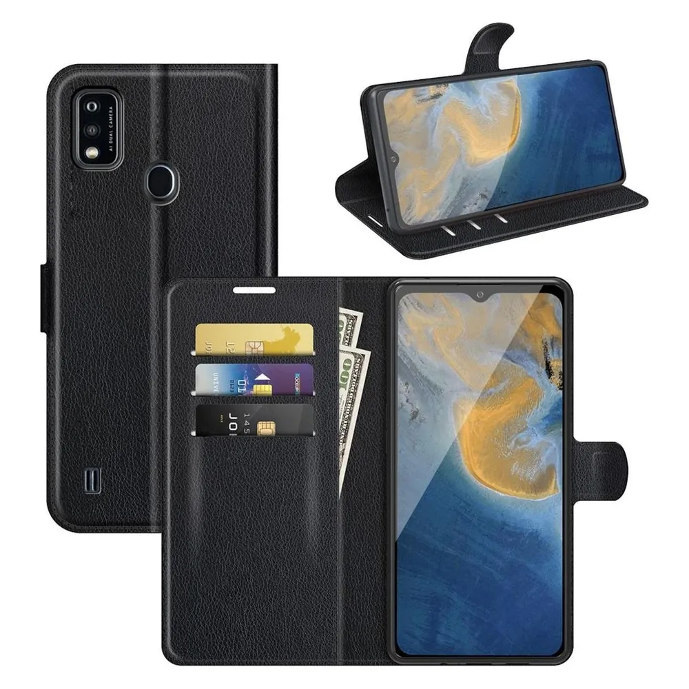 König Design Hülle Handy Schutz für ZTE Blade A51 Case Flip Cover Tasche Etuis Bumper Schwarz (ZTE Blade A51)