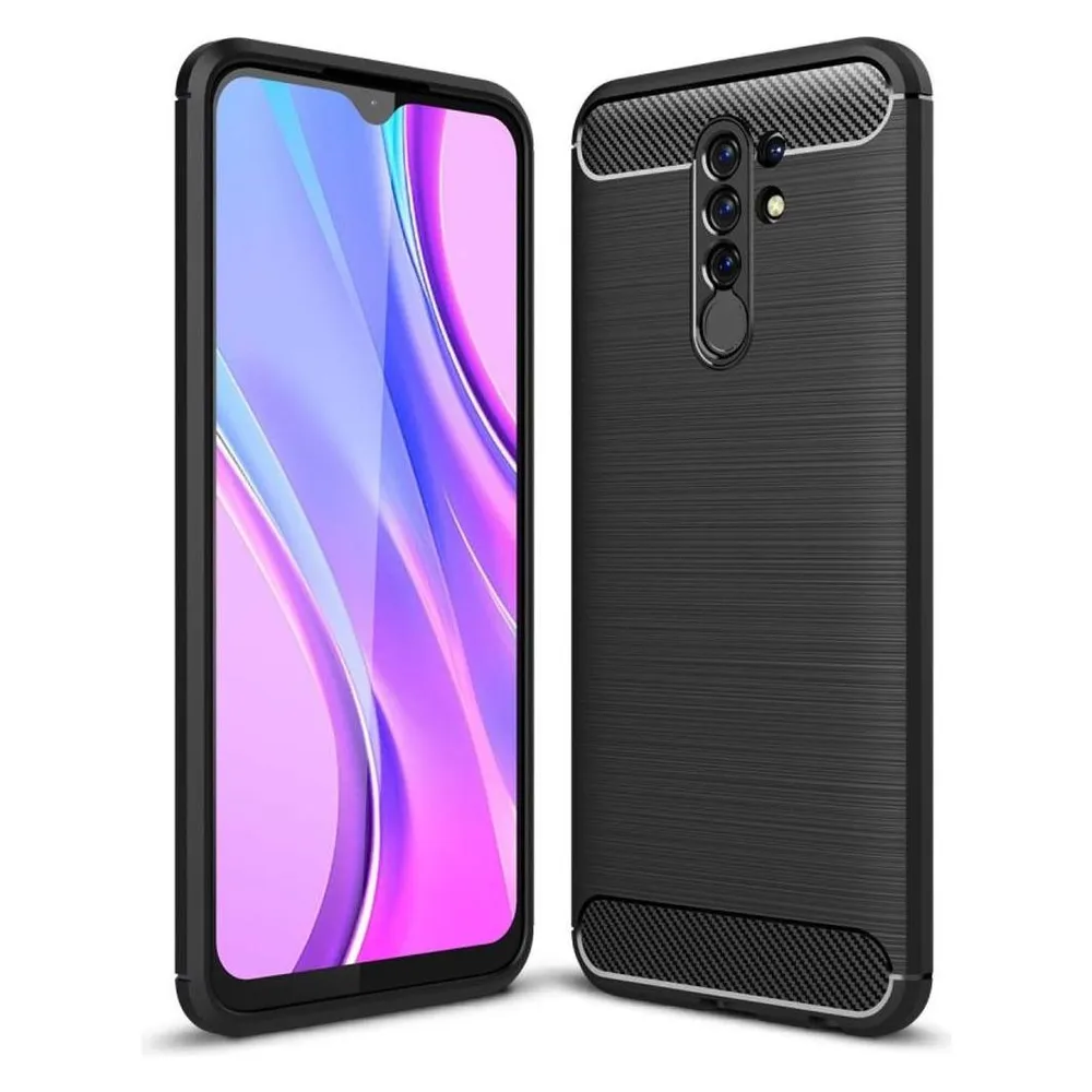 König Design Hülle Handy Schutz für Xiaomi Redmi 9 Case Cover Bumper Carbon Optik Schwarz
