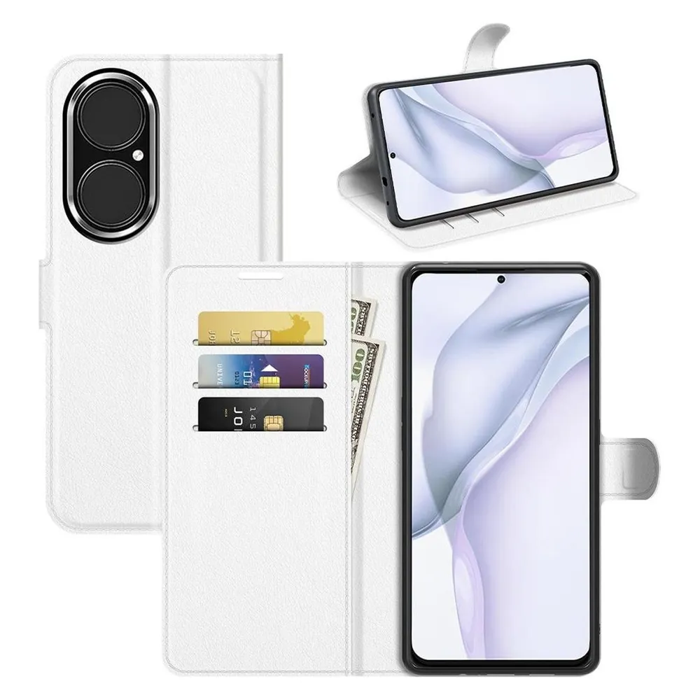 König Design Hülle Handy Schutz für Huawei P50 Case Flip Cover Tasche Etui Wallet Bumper Weiss