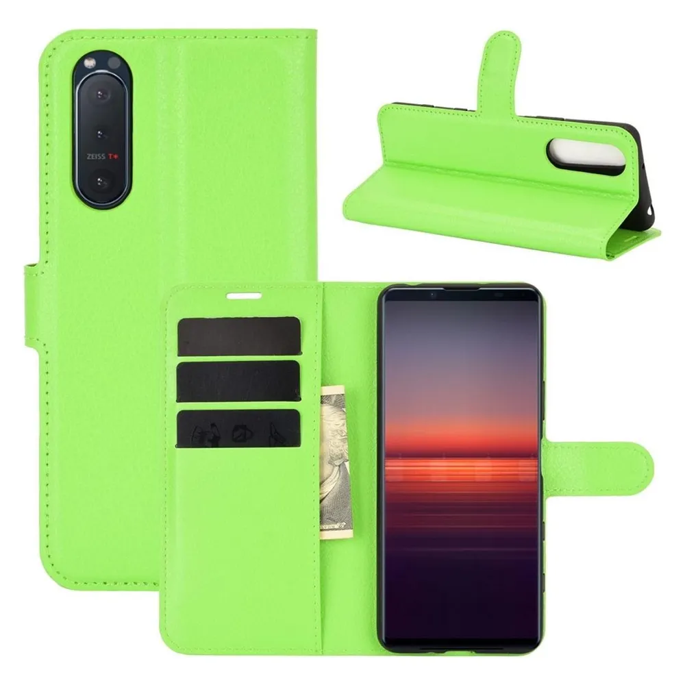 König Design Hülle Handy Schutz für Sony Xperia 5 II Case Flip Cover Tasche Etuis Bumper Grün