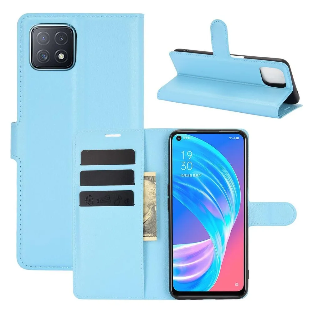 König Design Hülle Handy Schutz für Oppo A72 5G A73 5G Case Flip Cover Tasche Etuis Blau Neu