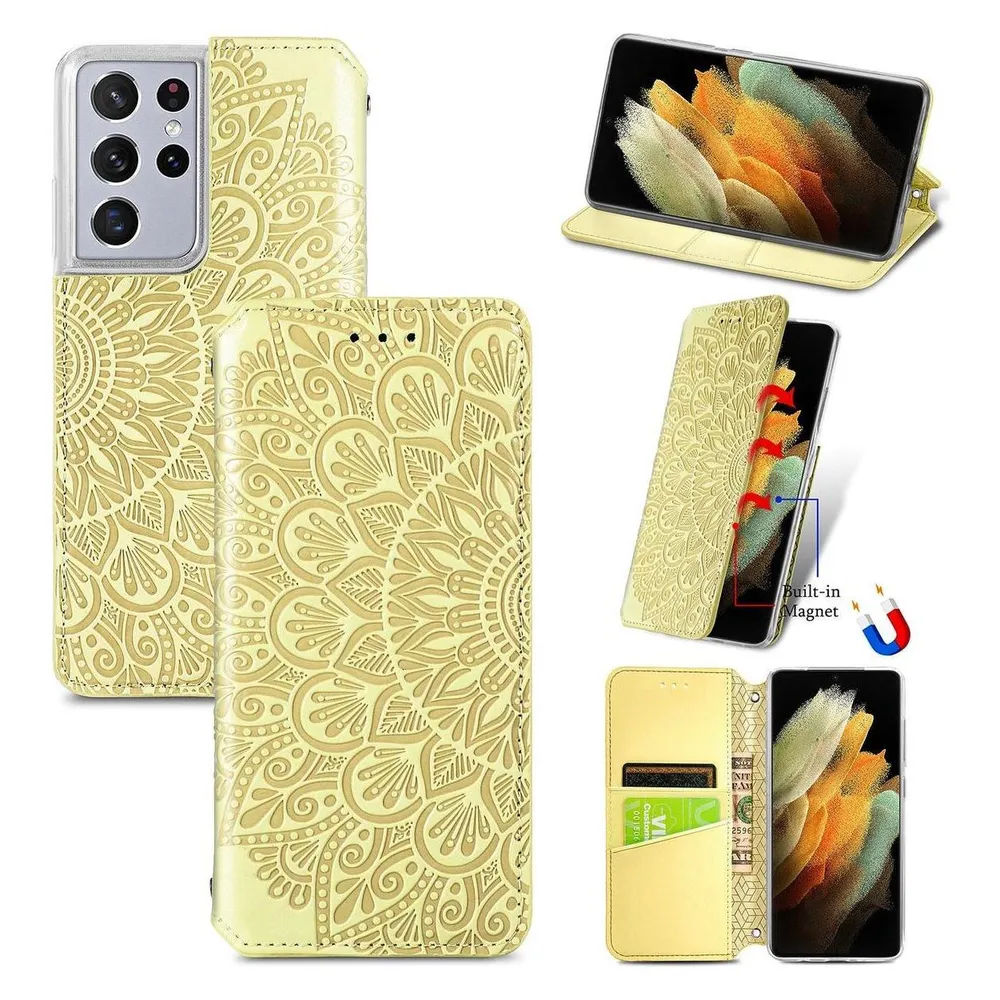 König Design Hülle Handy Schutz für Samsung Galaxy S21 Ultra Case Cover Tasche Etuis Gelb Neu