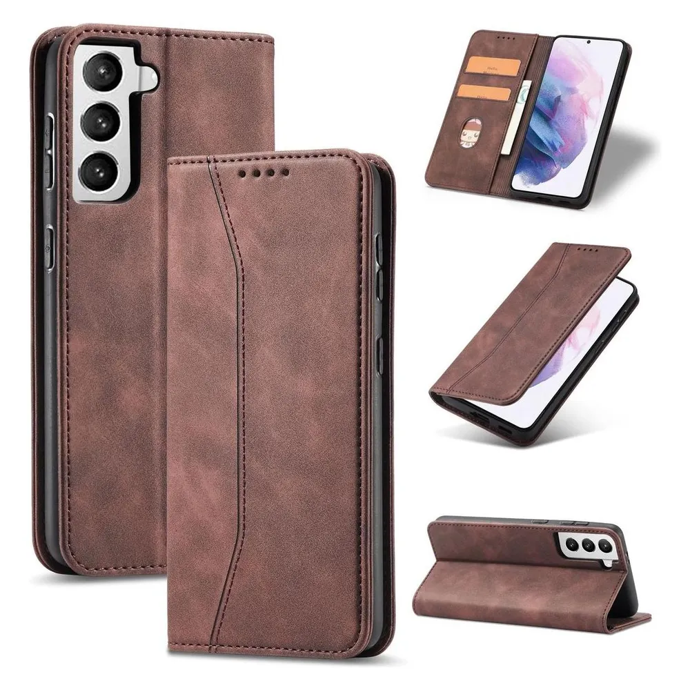 König Design Hülle Handy Schutz für Samsung Galaxy S21 Case Flip Cover Tasche Etuis Braun Neu (Samsung Galaxy S21)