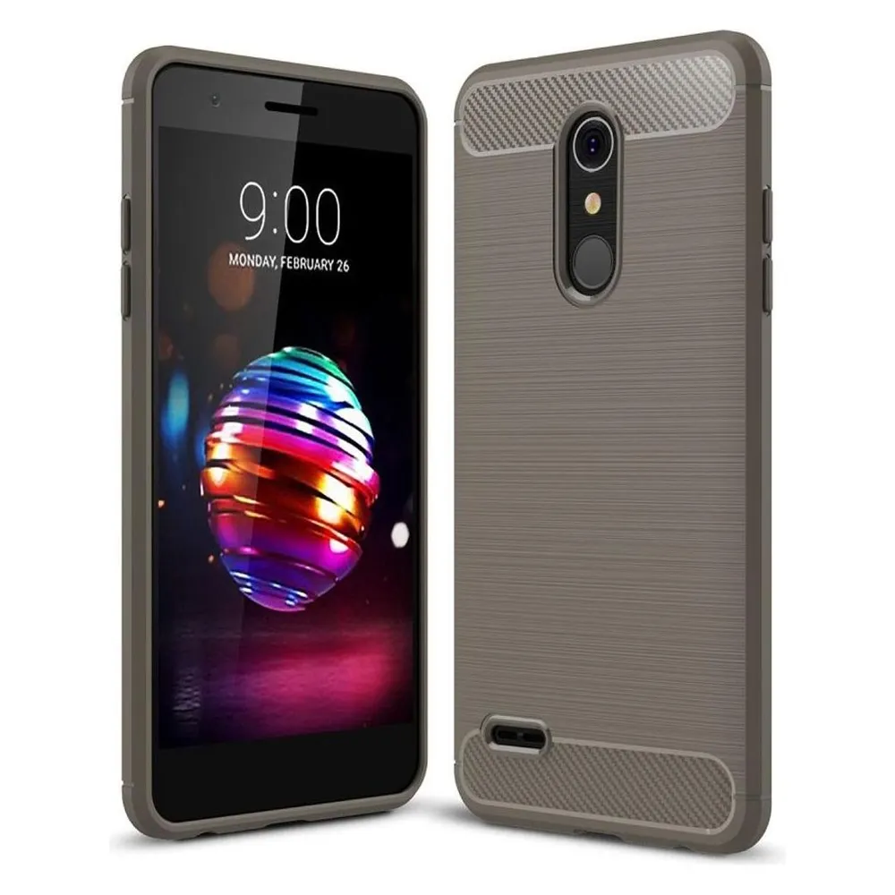 König Design Hülle Handy Schutz für LG K8 (2018) Case Cover Bumper Carbon Optik Etui TPU Grau