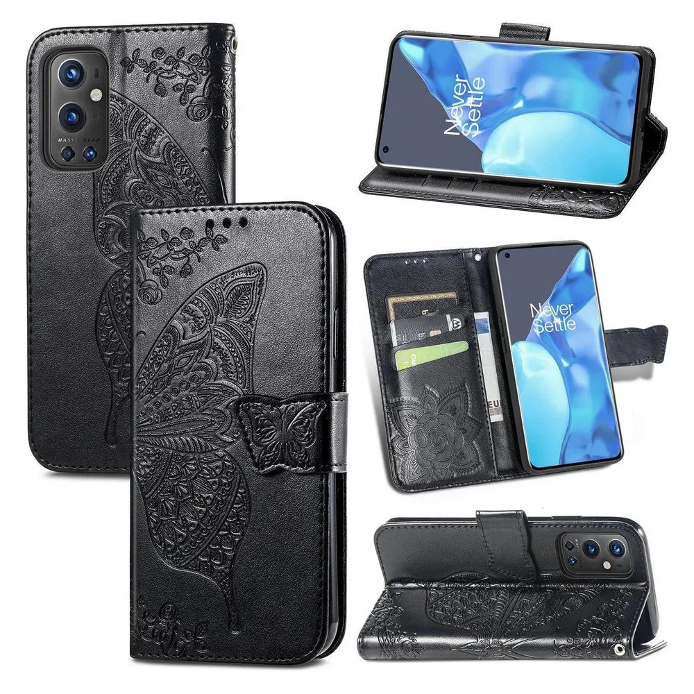 König Design Hülle Handy Schutz für OnePlus 9 Pro Case Flip Cover Tasche Etuis Bumper Schwarz (OnePlus 9 Pro)