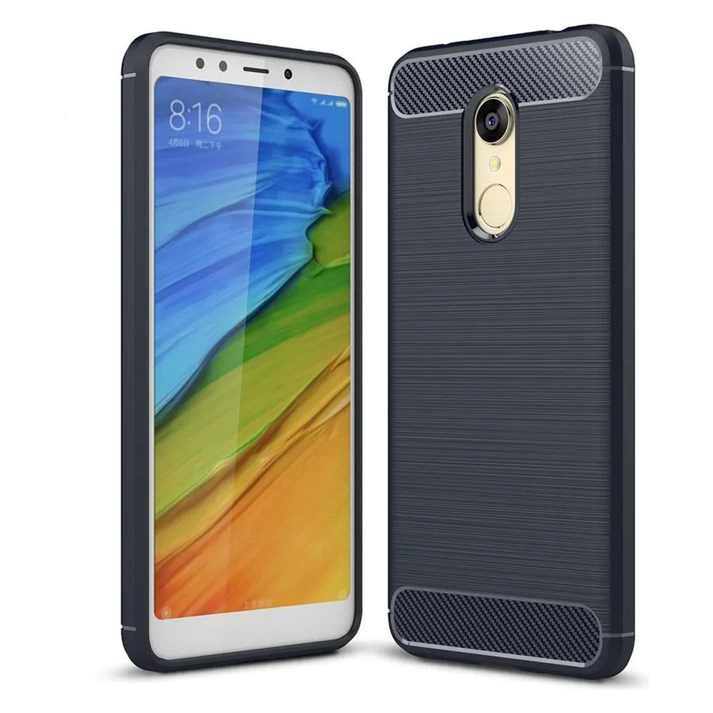 König Design Hülle Handy Schutz für Xiaomi Redmi Note 5 Case Cover Bumper Carbon Optik Blau