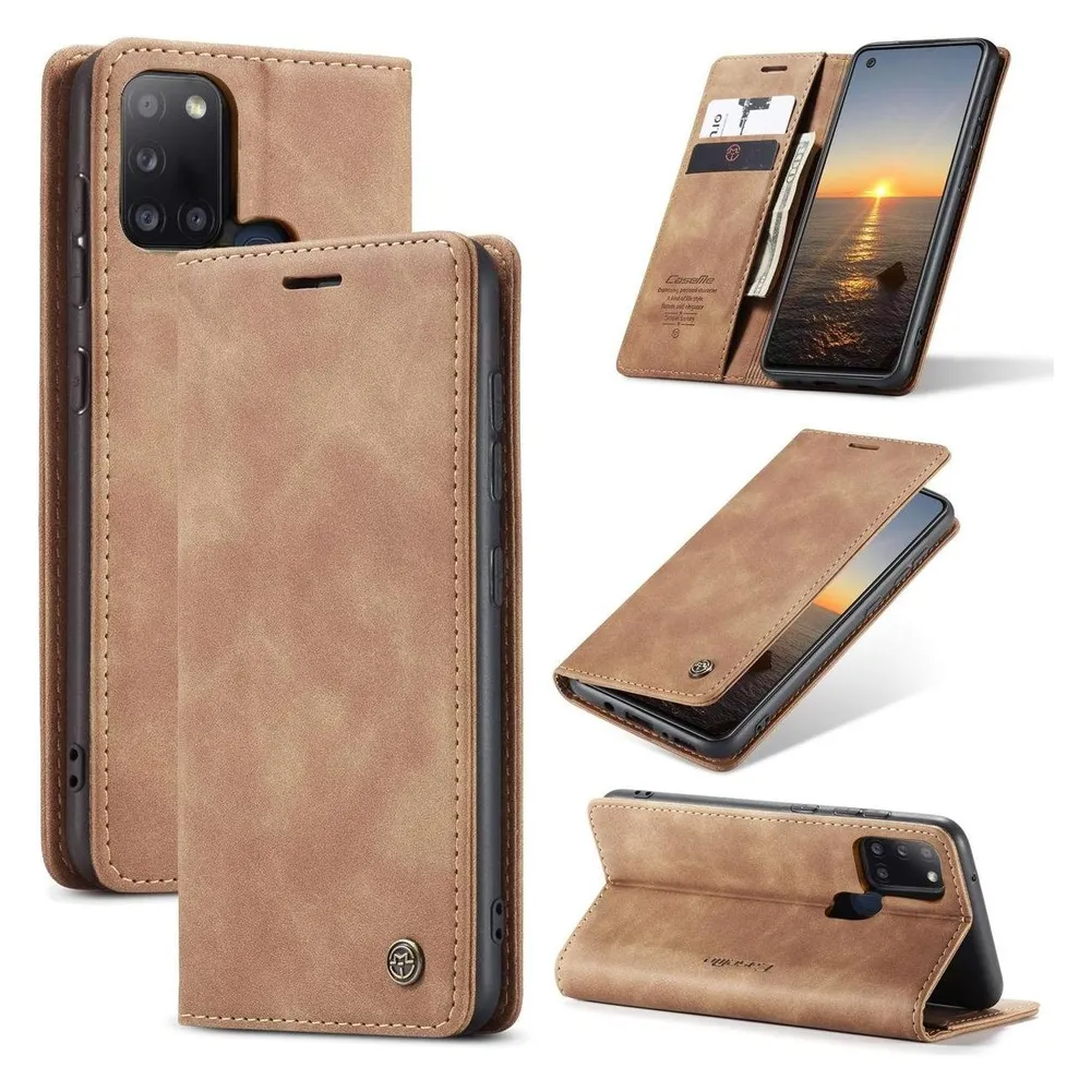 König Design Hülle Handy Schutz für Samsung Galaxy A21s Case Flip Cover Tasche Etuis Braun (Samsung Galaxy A21s)