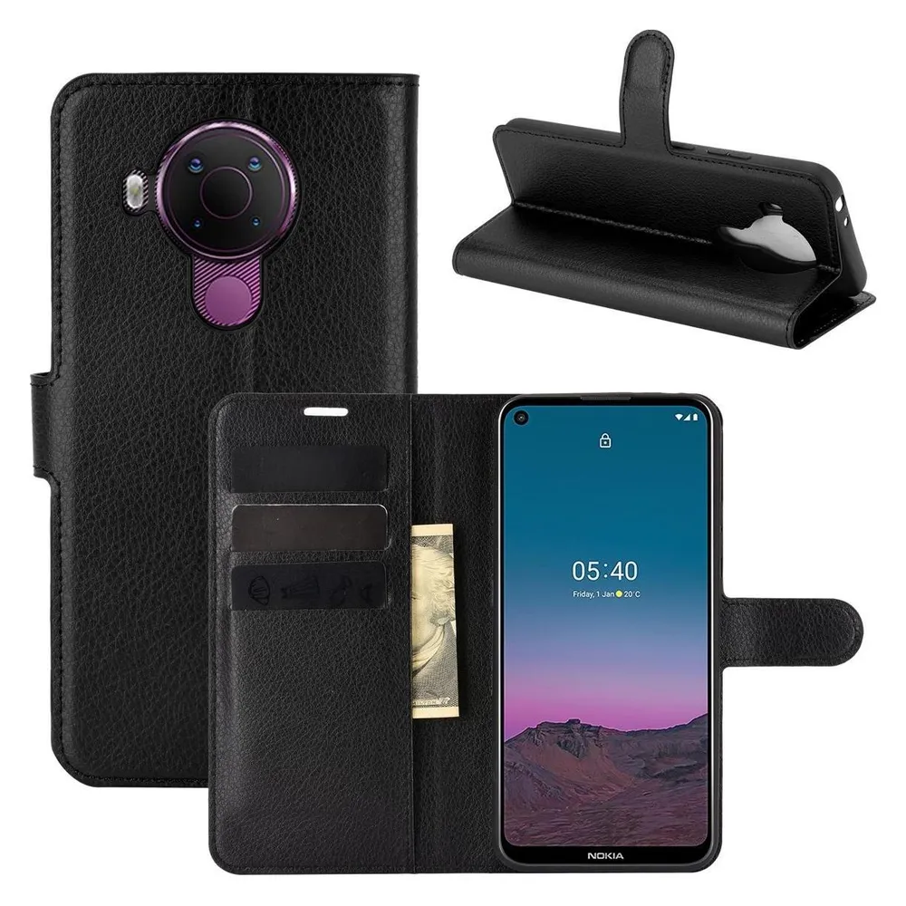 König Design Hülle Handy Schutz für Nokia 5.4 Case Flip Cover Tasche Etuis Bumper Schwarz Neu