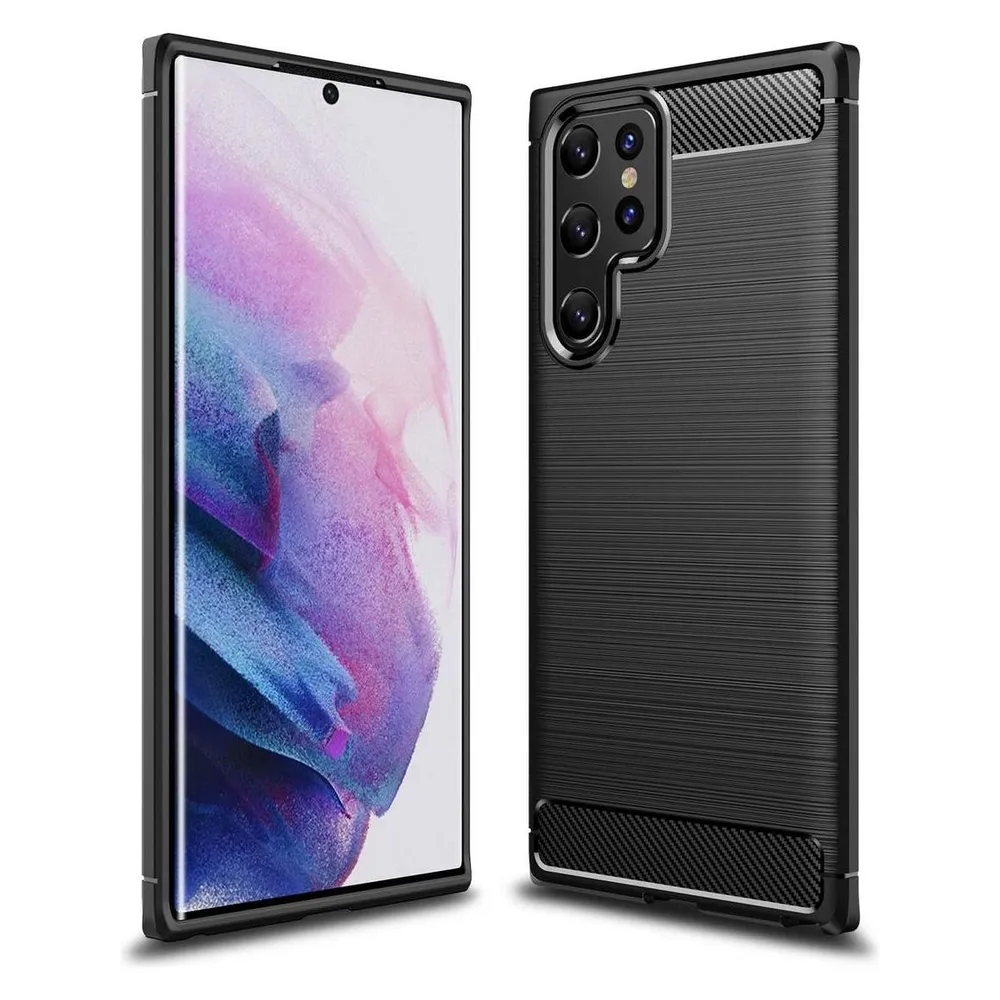 König Design Hülle Handy Schutz Case Cover Tasche Carbon Etuis Bumper Backcover Schale Rahmen (Samsung Galaxy S22 Ultra 5G)