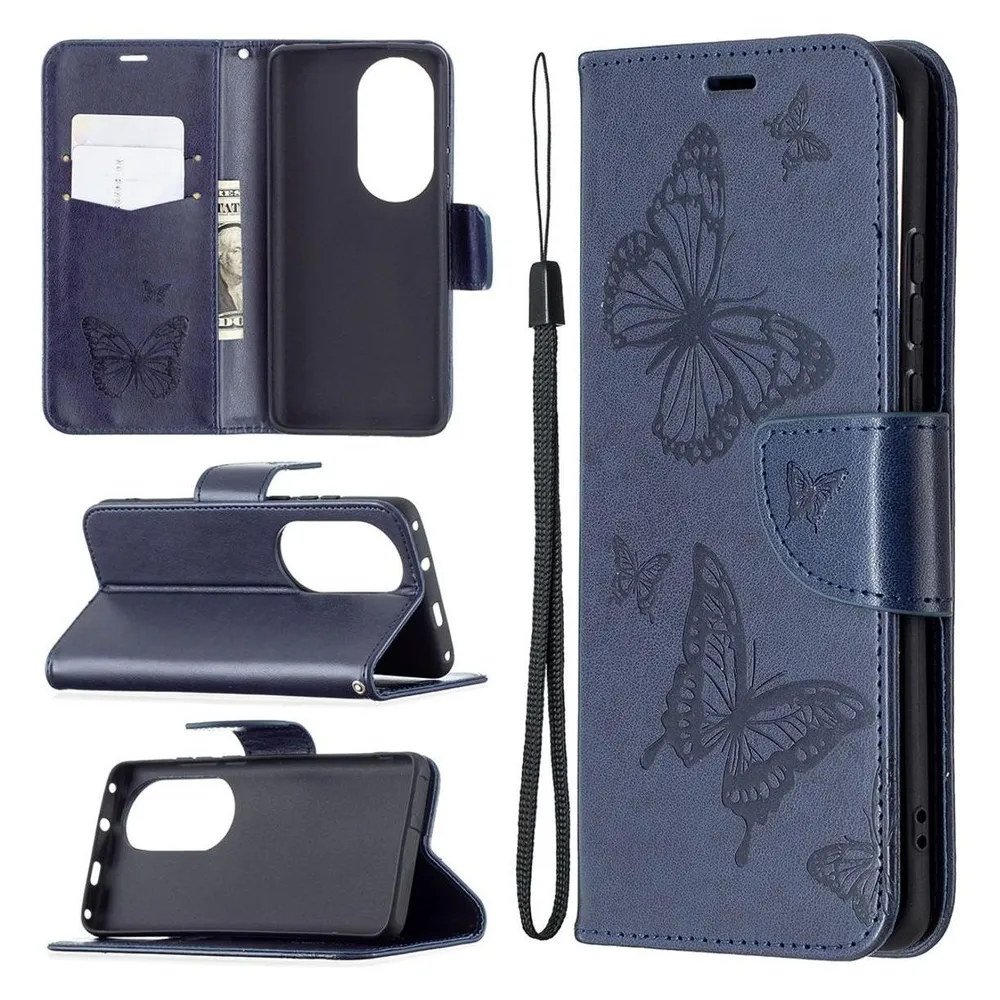 König Design Hülle Handy Schutz für Huawei P50 Pro Case Flip Cover Tasche Etuis Bumper Blau (Huawei P50 Pro)