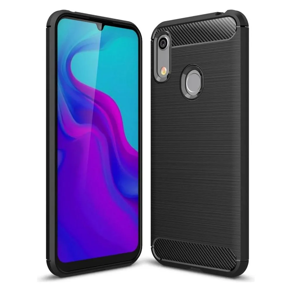 König Design Hülle Handy Schutz für Huawei Y6 (2019) Case Cover Bumper Carbon Optik Schwarz (Huawei Y6 (2019))