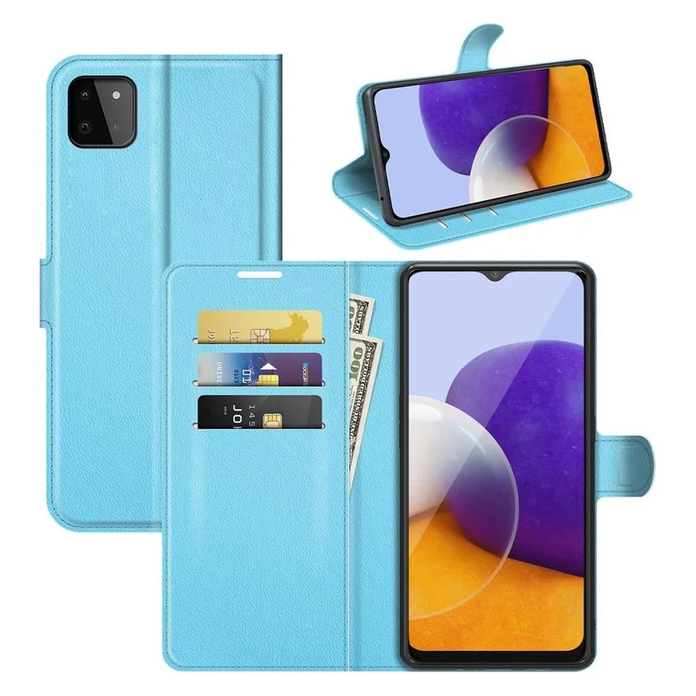 König Design Hülle Handy Schutz für Samsung Galaxy A22 5G Case Flip Cover Tasche Etuis Blau