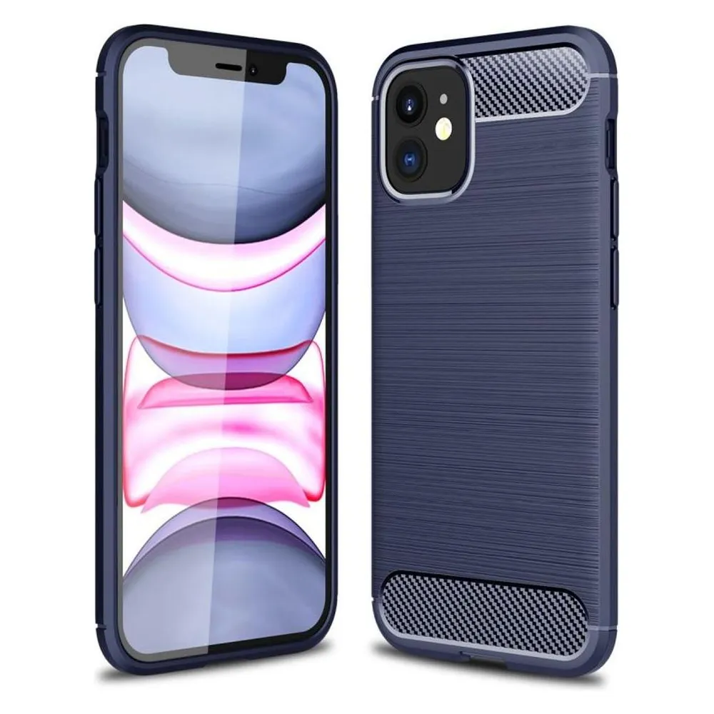 König Design Hülle Handy Schutz für Apple iPhone 12 Mini Case Cover Bumper Carbon Optik Blau