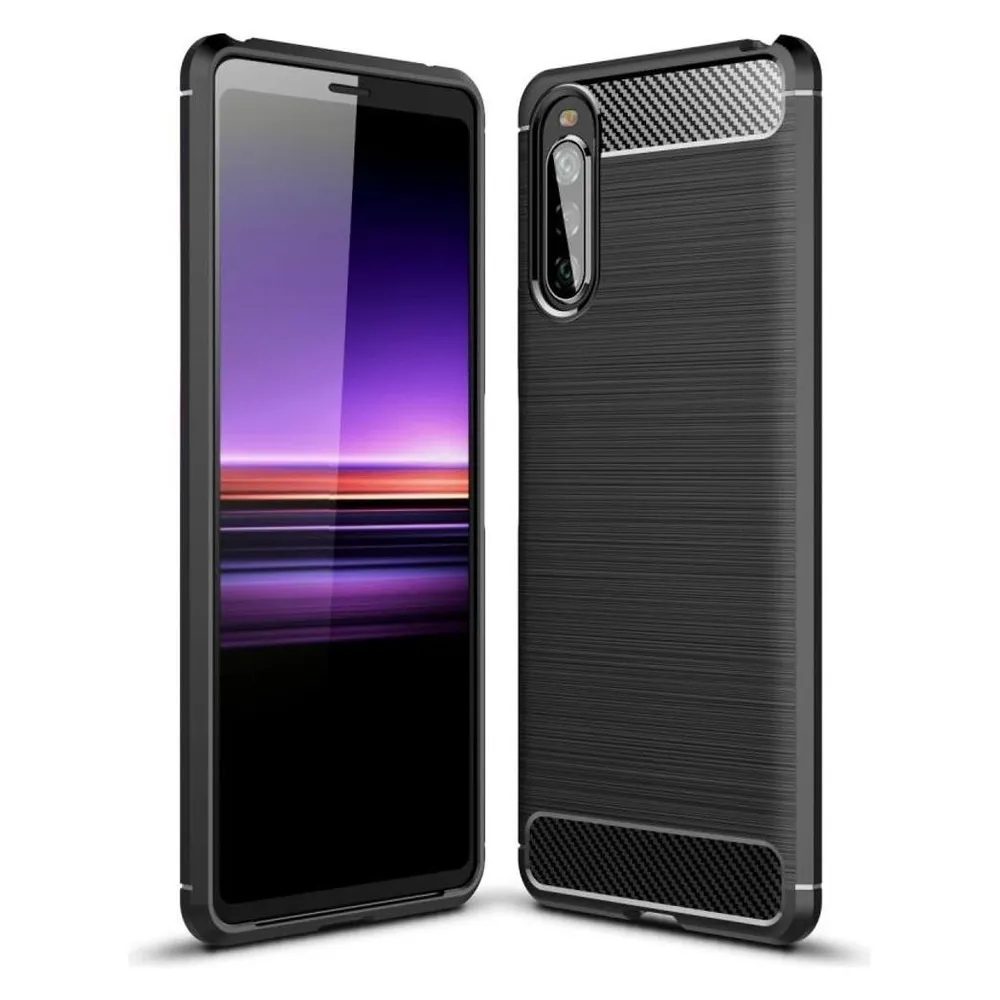 König Design Hülle Handy Schutz für Sony Xperia 10 II Case Cover Bumper Carbon Optik Schwarz