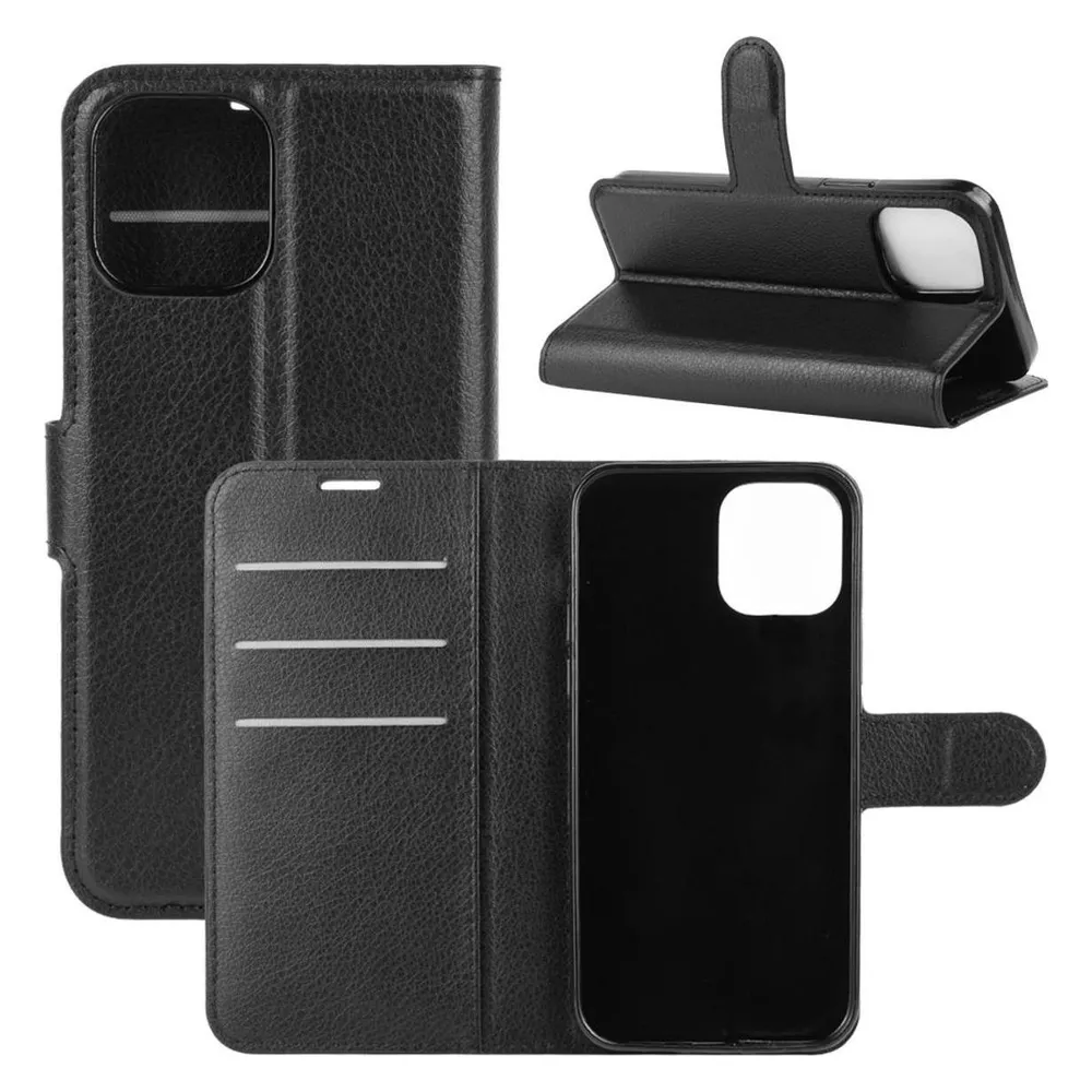 König Design Hülle Handy Schutz für Apple iPhone 12 Pro Case Flip Cover Tasche Etuis Schwarz (Apple iPhone 12 Pro)