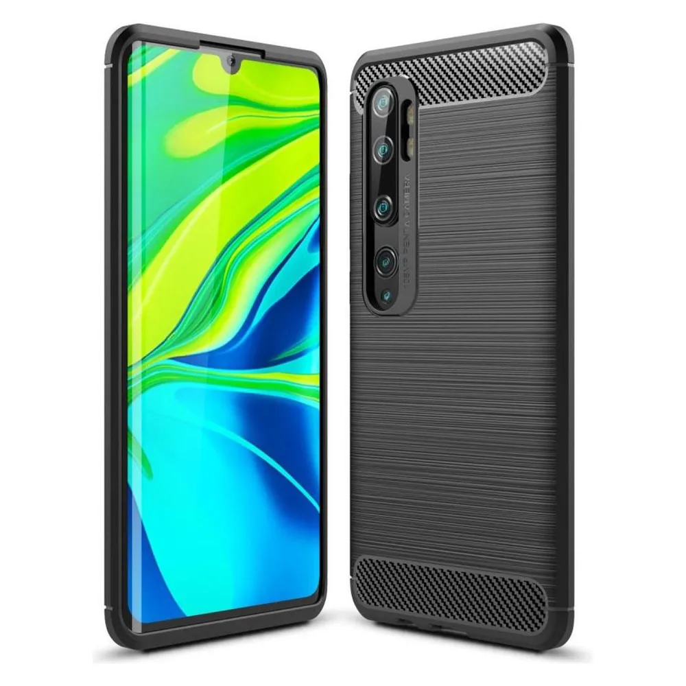 König Design Hülle Handy Schutz für Xiaomi Mi Note 10 Case Cover Bumper Carbon Optik Grau