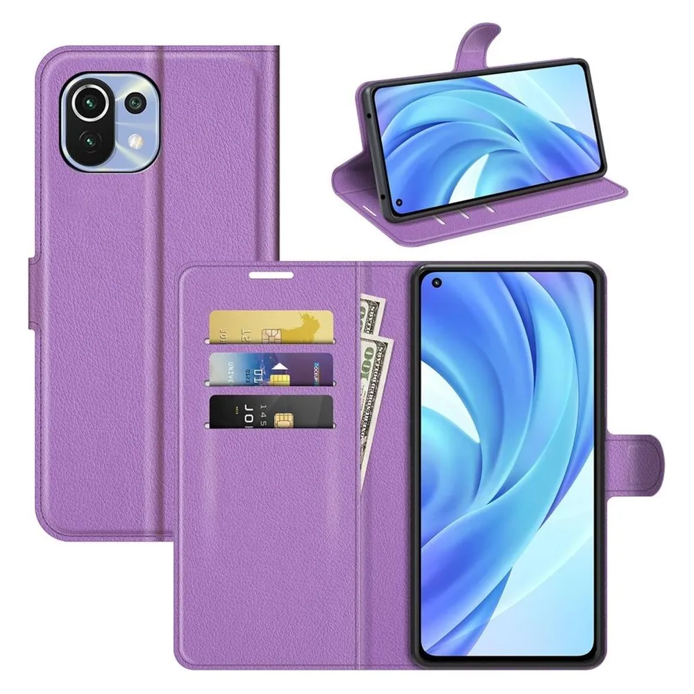 König Design Hülle Handy Schutz für Xiaomi Mi 11 Lite Case Flip Cover Tasche Etuis Schwarz (Xiaomi Mi 11 Lite)