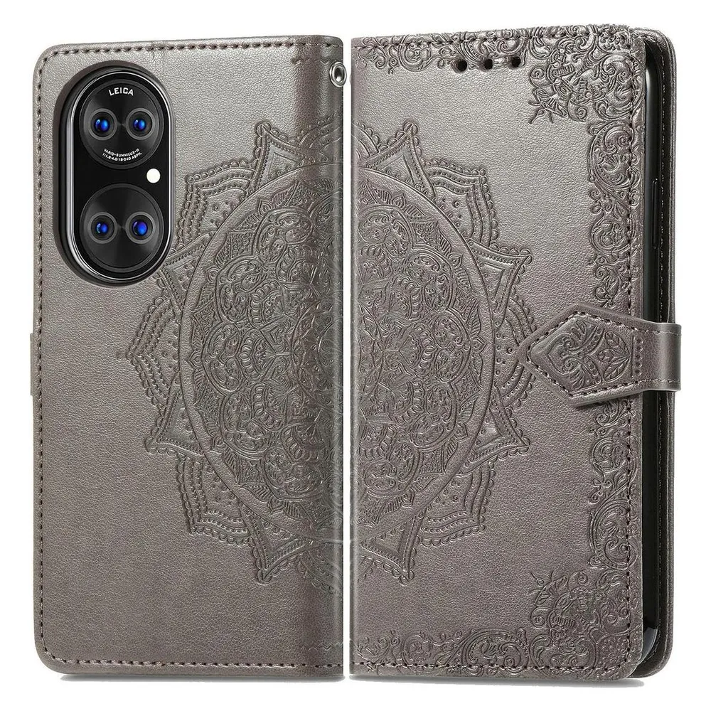 König Design Hülle Handy Schutz für Huawei P50 Pro Case Flip Cover Tasche Etuis Bumper Grau (Huawei P50 Pro)