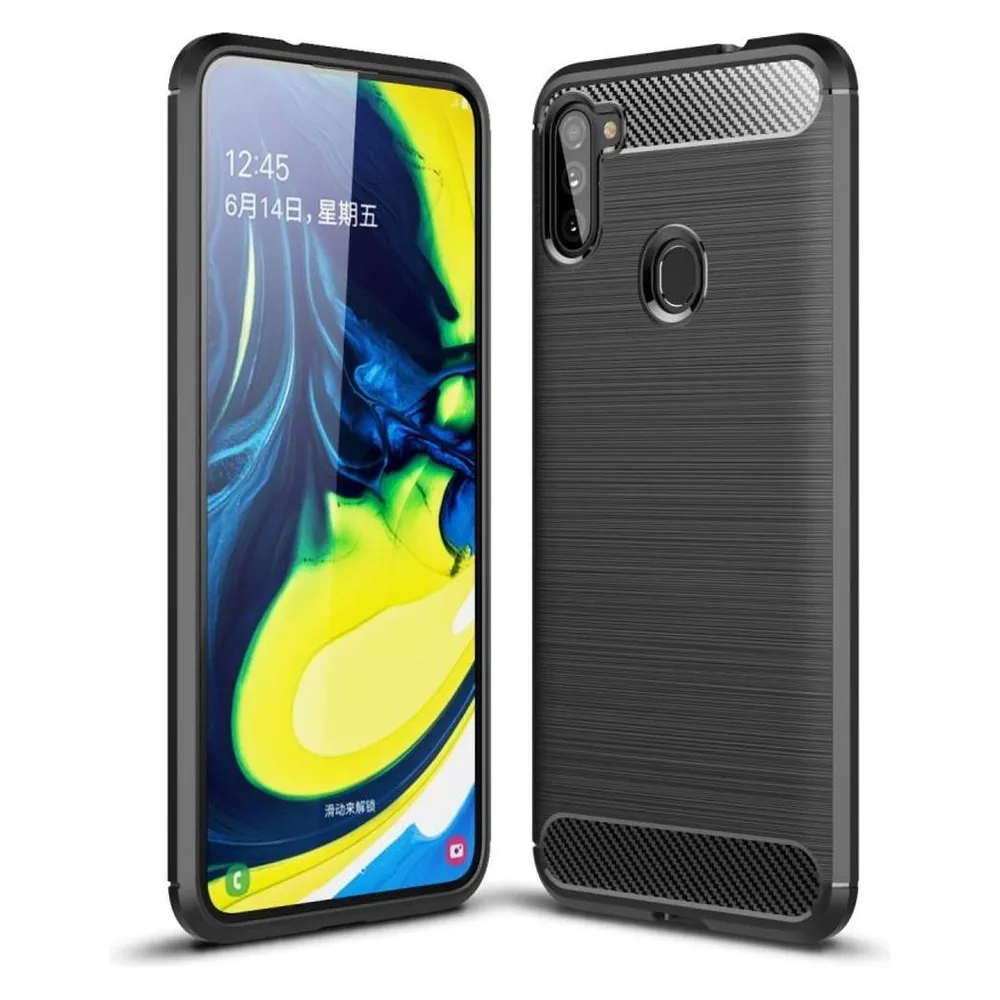 König Design Hülle Handy Schutz für Samsung Galaxy A11 Case Cover Bumper Carbon Optik Schwarz