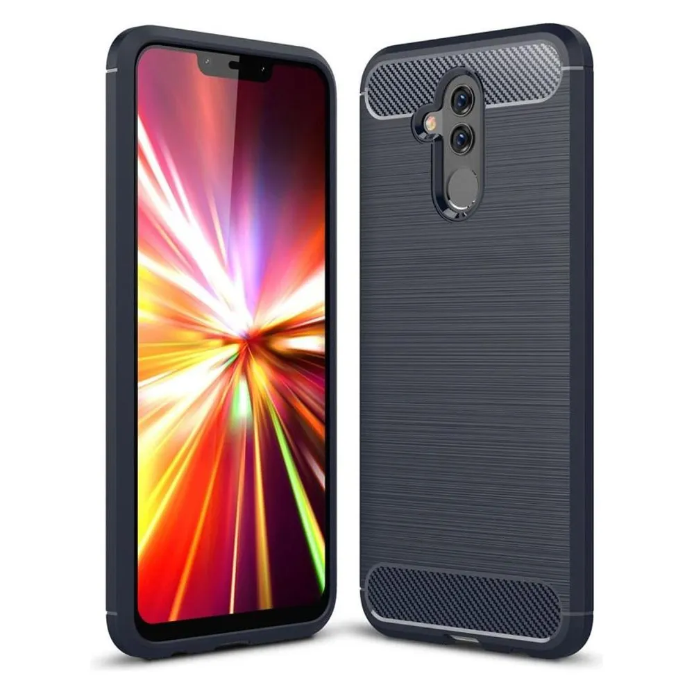 König Design Hülle Handy Schutz für Huawei Mate 20 Lite Case Cover Bumper Carbon Optik Blau