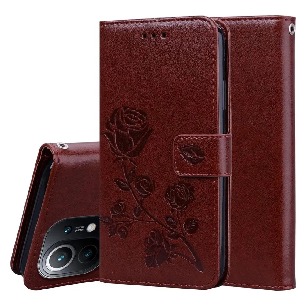 König Design Hülle Handy Schutz für Xiaomi Mi 11 Lite Case Flip Cover Tasche Etuis Braun Neu (Xiaomi Mi 11 Lite)